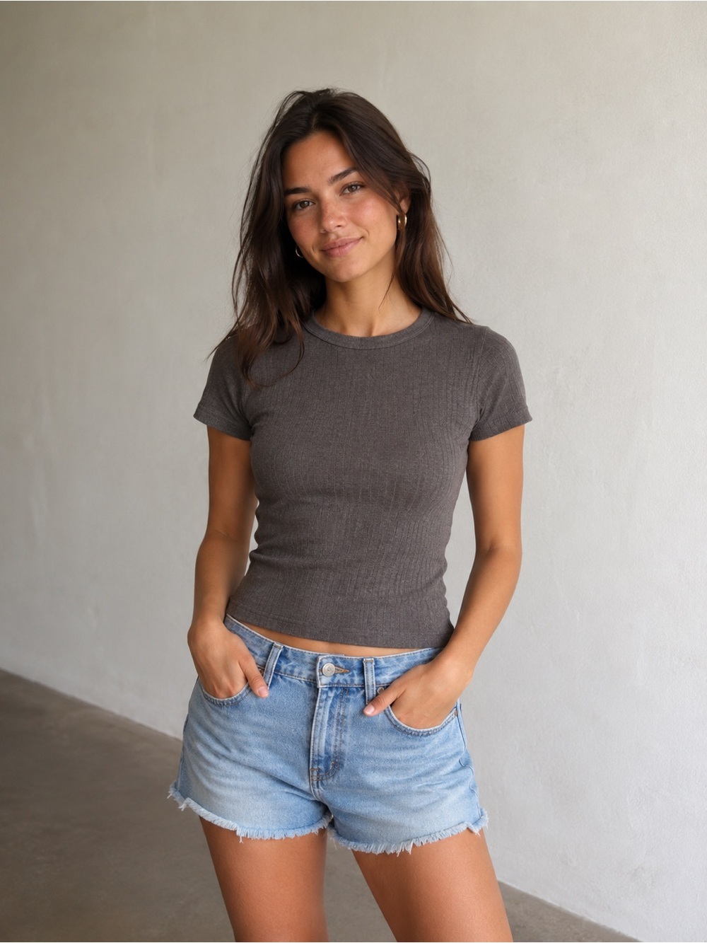 AE Hey Baby Tee- Heather Grey/Brown